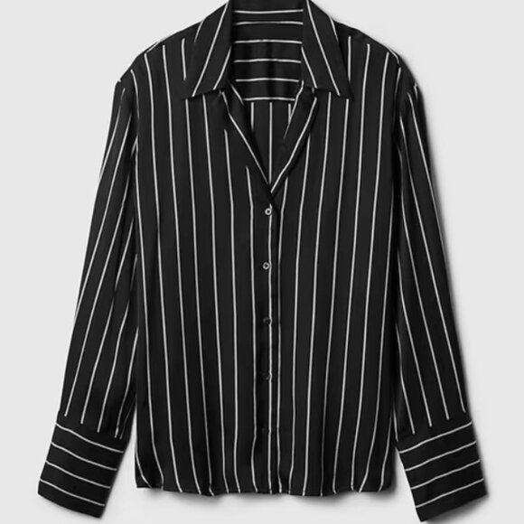 NWT  GAP Satin Relaxed black and white stripes Shirt MEDIUM    New with tags - Picture 1 of 12